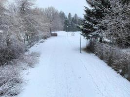A view of Reykjavik park covered in snow photo
