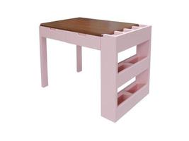 Pink wooden desk table with three shelves isolated on white background. Interior design Inspiration. Furniture modern inspiration. Home living. Scandinavian Furniture. photo