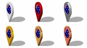 Australia Flag 3D Location Icon Seamless Looping Rotation in Different Color, 3D Rendering, Looped Animation, Chroma key, Luma Matte Selection video