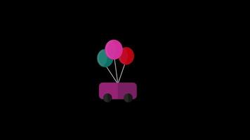 car with bunch of balloons hanging icon loop Animation video transparent background with alpha channel