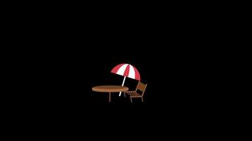 verão de praia guarda-chuva e cadeira mesa ícone ciclo animação vídeo transparente fundo com alfa canal video