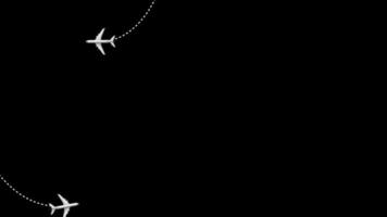 Airplane dotted line path icon loop Animation video transparent background with alpha channel