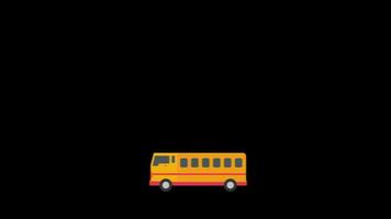 Yellow bus icon loop Animation video transparent background with alpha channel