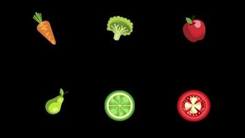 groente voedsel icoon lus animatie video transparant achtergrond met alpha kanaal