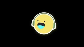 Cute Emoticon Listen Music emoji with headphones icon loop Animation video transparent background with alpha channel