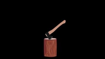 axe splitting wood loop Animation video transparent background with alpha channel