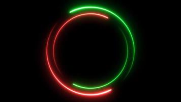 green and red neon glowing circle frame background. repetitive motion animation. isolated on black. 4K graphic animation video