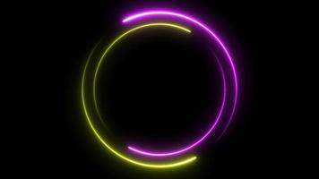 purple and yellow neon glowing circle frame background. repetitive motion animation. isolated on black. 4K graphic animation video