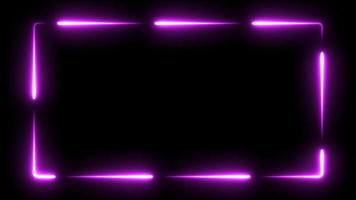 purple neon glowing frame background. Animation of 9 repeated moves. rectangular laser border. isolated on black. 4K graphic animation video