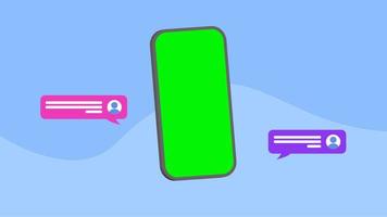 pop up smartphone with green screen template and chat notification animation video