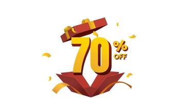 discount 70 percent off animation in surprise opening red gift box with golden ribbon and confetti video