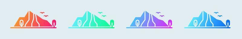 Mountain solid icon in gradient colors. Adventure signs vector illustration.