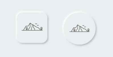 montaña línea icono en neomórfico diseño estilo. aventuras señales vector ilustración.