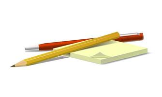 Concept pen. pencil and notebook on white background. Vector clipart