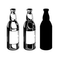 A set of bottles of beer in style silhouette for printing and design. Vector illustration.