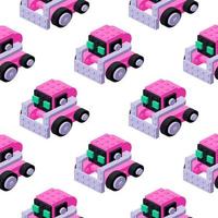 Pattern of pink cute robots in isometry. Vector clipart