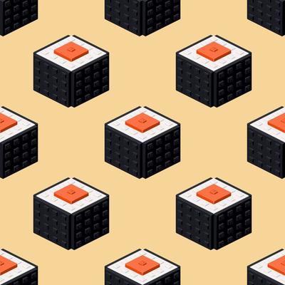 Sushi pattern made from plastic blocks. Vector clipart
