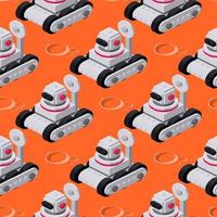 Robot rover on the surface of mars, seamless pattern. Vector clipart