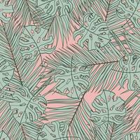 Palm and monstera leaves seamless pattern design. Tropical leaves branch and monstera summer pattern design. Tropical floral pattern background. Trendy Brazilian illustration. vector
