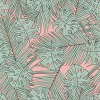 Palm and monstera leaves seamless pattern design. Tropical leaves branch and monstera summer pattern design. Tropical floral pattern background. Trendy Brazilian illustration. vector