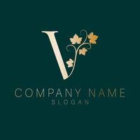 elegante logo. v letra con hojas naturaleza icono. v monograma logo diseño. vector