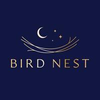 Nest and sky abstract logo template. Bird nest logo design. Nest, moon and stars logotype. vector