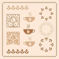 Coffe and beans vector icons collection. Big set of eco natural coffee ellements. Frames and logo ellements for cafe business.