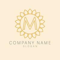 M letter logo design. Sunflower with letter logotype. Luxury floral logo. vector