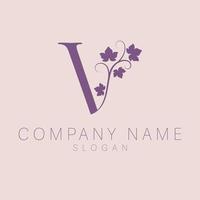 Elegant logo. V letter with leaves nature icon. V monogram logo design. vector