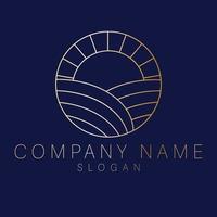 Field and sun logo design. Minimalist tourism and vacation vector logo. Nature logo template design - farm logo design