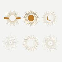 Bohemian sun vector icons set.  Vector set of linear boho icons and symbols. Sun logo design templates. Abstract design elements for jewelry inminimalist style for social media posts.