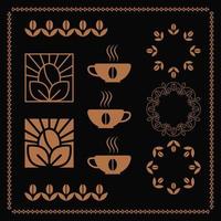 Coffe and beans vector icons collection. Big set of eco natural coffee ellements. Frames and logo ellements for cafe business.