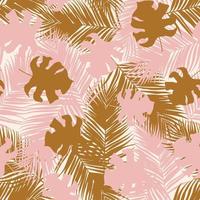 Palm and monstera leaves seamless pattern design. Tropical leaves branch and monstera summer pattern design. Tropical floral pattern background. Trendy Brazilian illustration. vector