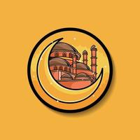 Collection of stickers and logos for Eid Mubarak celebration. Mosque badge, lantern design vector