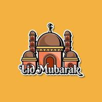 Collection of stickers and logos for Eid Mubarak celebration. Mosque badge, lantern design vector