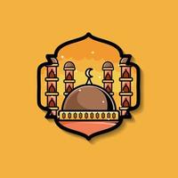 Collection of stickers and logos for Eid Mubarak celebration. Mosque badge, lantern design vector