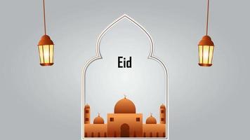 eid Mubarak animación con un mezquita, luz, y negro texto antecedentes. excelente para videos y saludo tarjetas para eid al-fitr y eid al-adha