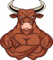 Strong buffalo cartoon mascot character vector