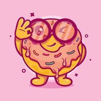 gracioso rosquilla comida personaje mascota con Okay firmar mano gesto aislado dibujos animados en plano estilo diseño vector