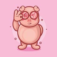 funny pig animal character mascot with ok sign hand gesture isolated cartoon in flat style design vector