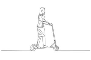 mujer de negocios montando scooter. metáfora para eco simpático transporte vector