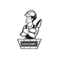 The Builder bricklayer logo icon isolated masonry cartoon style vector