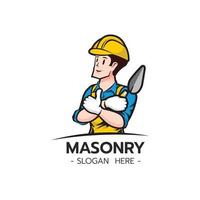 The Builder bricklayer logo icon isolated masonry cartoon style vector