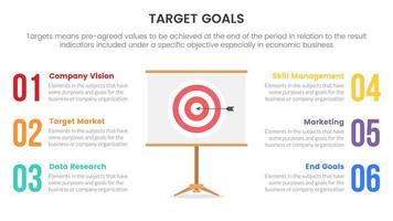 goals or target infographic with 6 point list balanced concept for slide presentation template vector