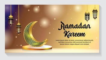 creciente islámico con linterna para Ramadán kareem dorado medio luna, vector ilustración diseño