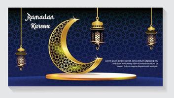 Crescent Islamic with Lantern for Ramadan Kareem. Golden Half Moon, vector illustration design