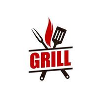 Grill bar icon with barbeque, grilling tools vector