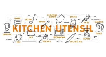 Cook utensils outline icons and infographics vector