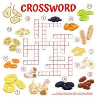 Dried fruits and snacks crossword grid puzzle game vector