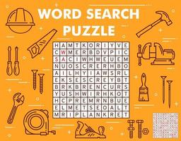 Construction, DIY and repair tool word search game vector